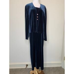 Vintage Velour Teal  Blue Whimsygoth Dress Jacket Set Set Large